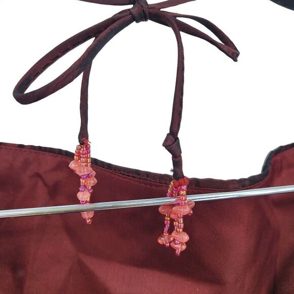 Vintage 90's Cache Gown 6 Oxblood Maroon Halter Backless Knotted Waist Aline USA - Picture 8 of 17